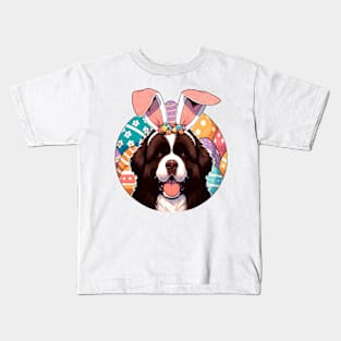 Newfoundland Enjoys Easter with Bunny Ears and Eggs Kids T-Shirt